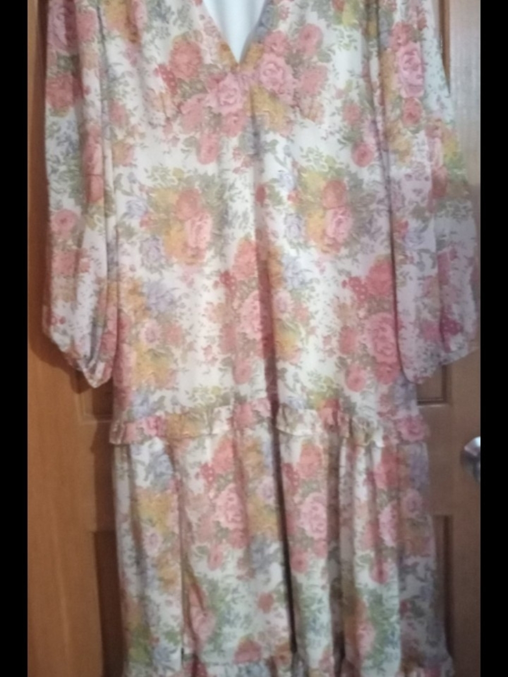 Baltic Born Floral V-Neck Tiered Dress in Pastel Pink and Yellow